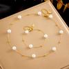Gold Plated Stainless Steel Jewelry Women's Fashion Bracelets Necklaces with Imitation Pearl for Parties Anniversaries