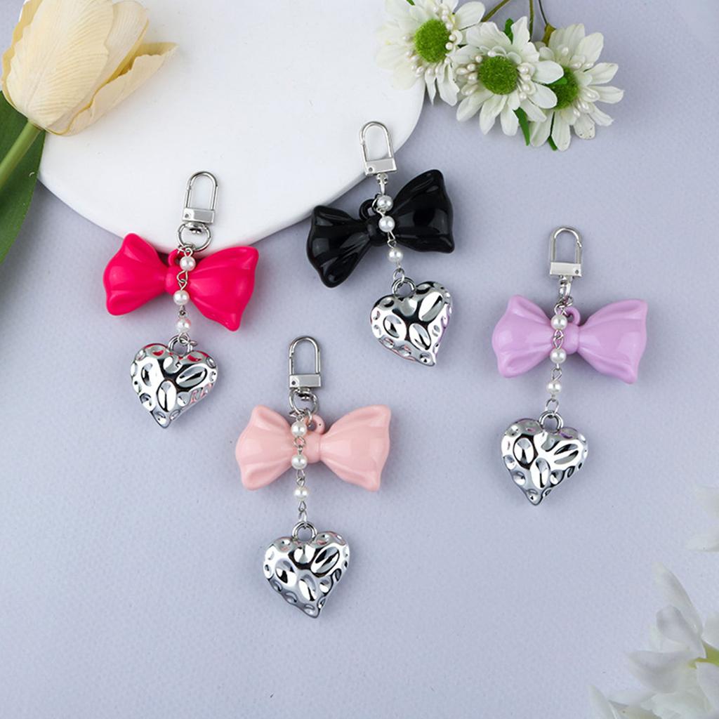 Chic Ripple Heart Bow Keychain Accessory Heart Wave Bowknot Keychain Pendant Elegant Keyrings for Daily and Party Use