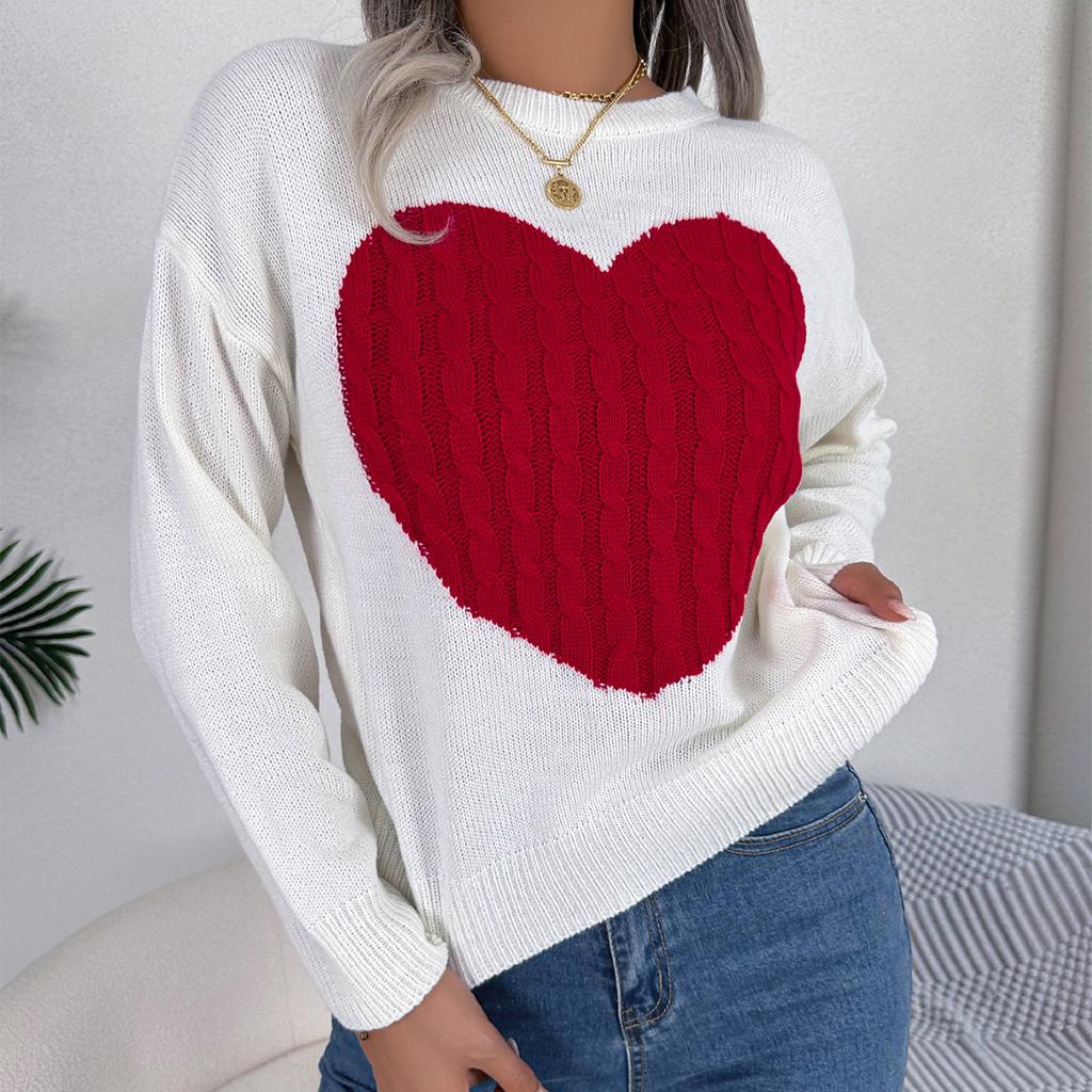 QICED Autumn and Winter Twisted Heart Long-sleeved Pullover Sweater for Valentine's Day Women's Wear