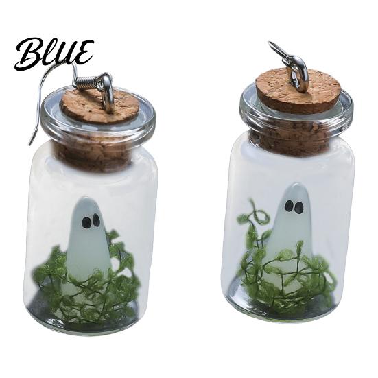 Halloween Ghost Necklace Glow-in-the-Dark In Bottle Pendant And Charm Earrings
