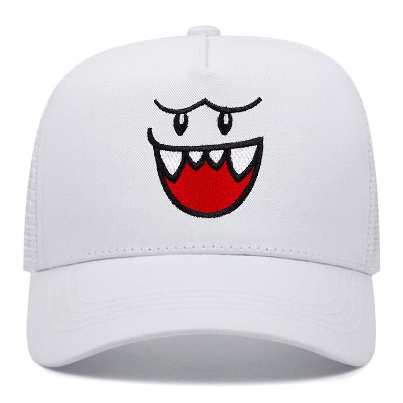 Cute and happy face three-dimensional embroidered baseball caps, men's and women's outdoor sports event mesh baseball caps