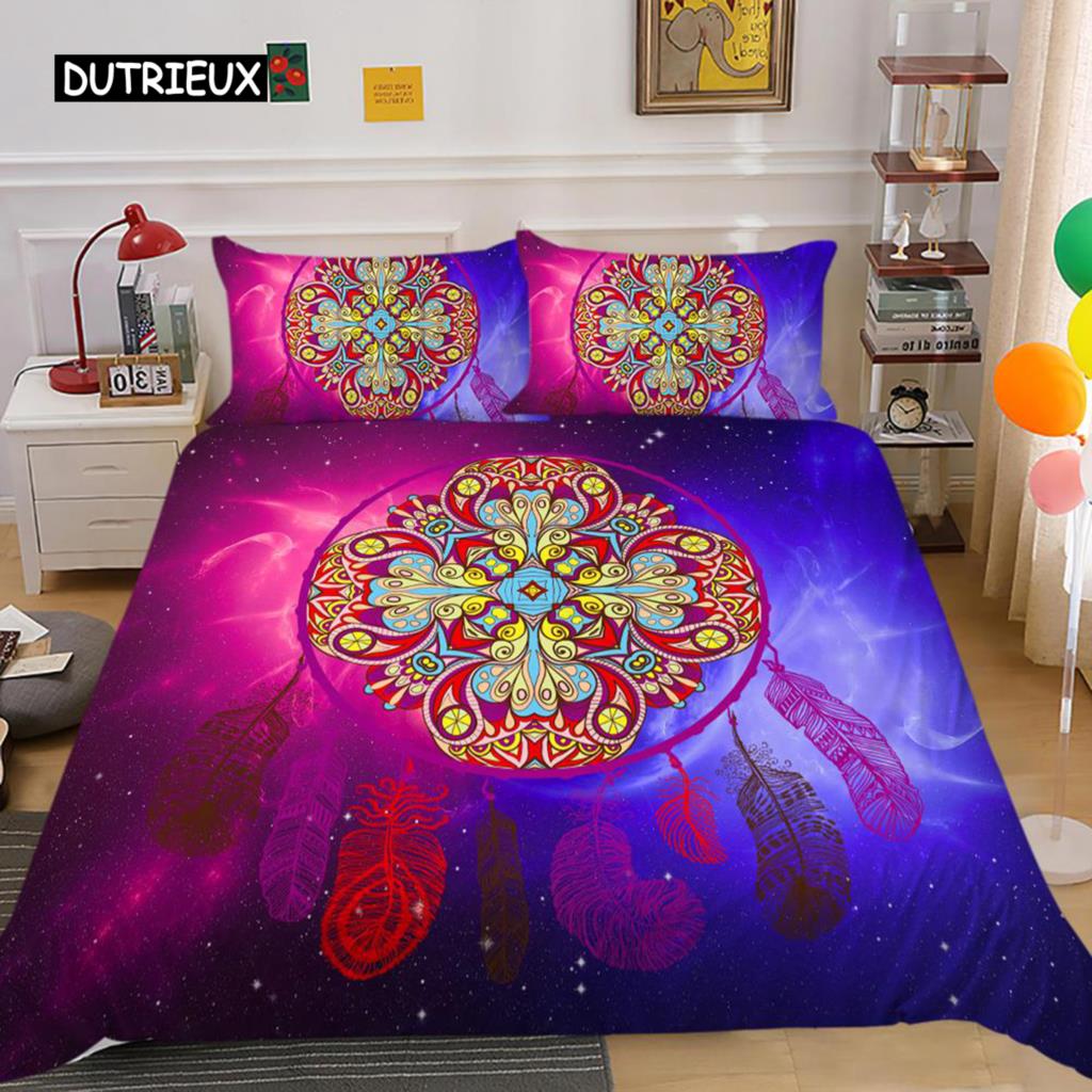 Dream Catcher Duvet Cover Set King Size Pink Boho DreamCatcher Bedding Set for Kids Teen Microfiber Bohemian Feather Quilt Cover