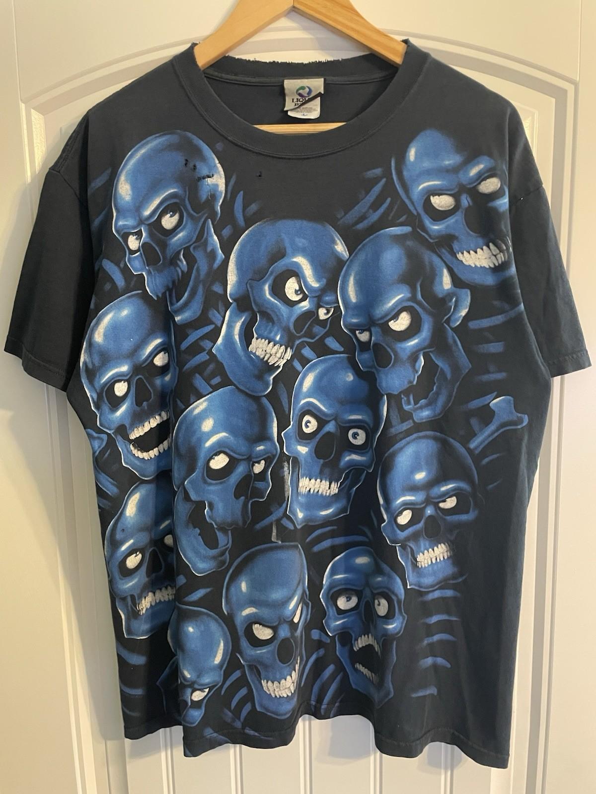 Vintage Liquid Blue Skull Pile 2001 Size Large Unisex T-Shirt M