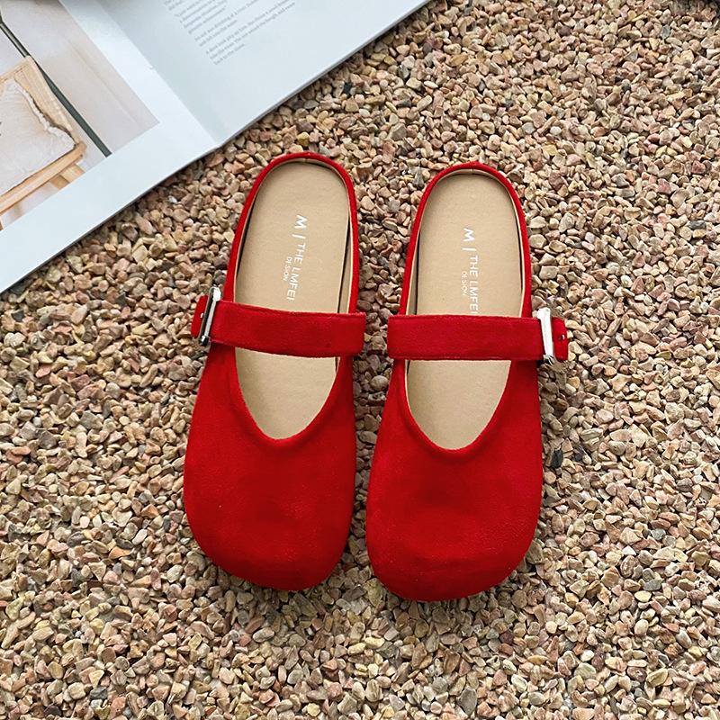 Fairy Wind Bag Head Half Slippers Female Outer Wear 2025 Summer New Flat Bottom French Square Head Lazy Muller Slippers Female