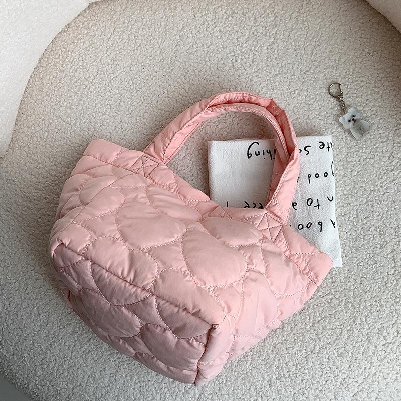 Love Quilted Vegetable Basket Bag Women's High-end 2024 New Casual Korean Style Sweet Nylon Handbag