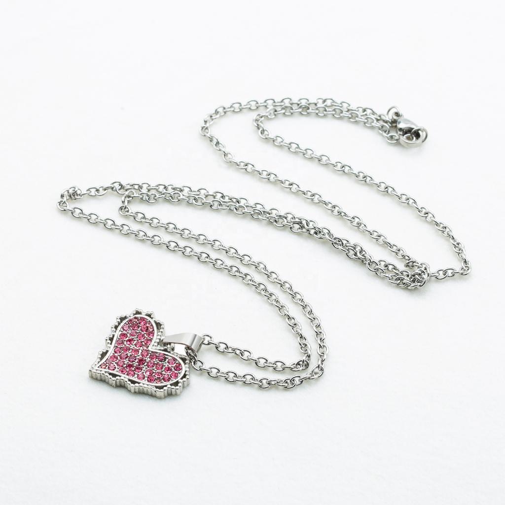 Punk Trend Sweet Cool Sweater Chain Stainless Steel Pink Zircon Love Necklaces for Birthday Present