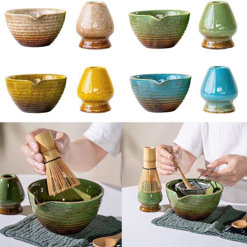 Portable Ceramic Matcha Bowl Smooth Kiln Discoloration Matcha Whisk Stand Tea Ceremony Tool for Tea Set Accessories