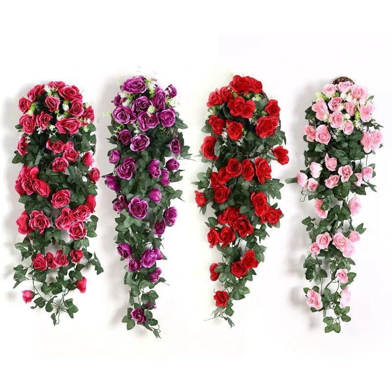 1/3pcs Artificial Flowers Rattan Fake Plants Vine Wall Hanging Roses Home DIY Wedding Garden Wreath Decor Christmas Decorative