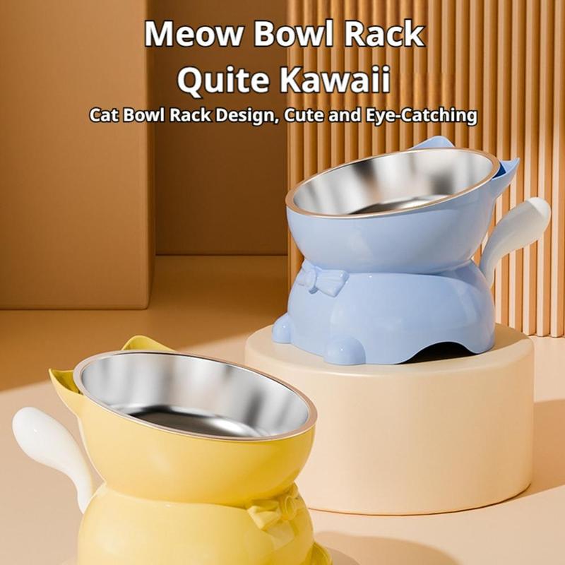 New Large Healthy Safe Stainless Steel Cat Bowl Anti-overturning Oblique Mouth Pet Bowl Increased Neck Protection Dog Water Bowl