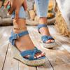 Womens Sandals Fashion Platform Sandals Summer Denim Canvas Casual Sandal Thick Soled Wedge Sandals for Women Sandalias De Mujer