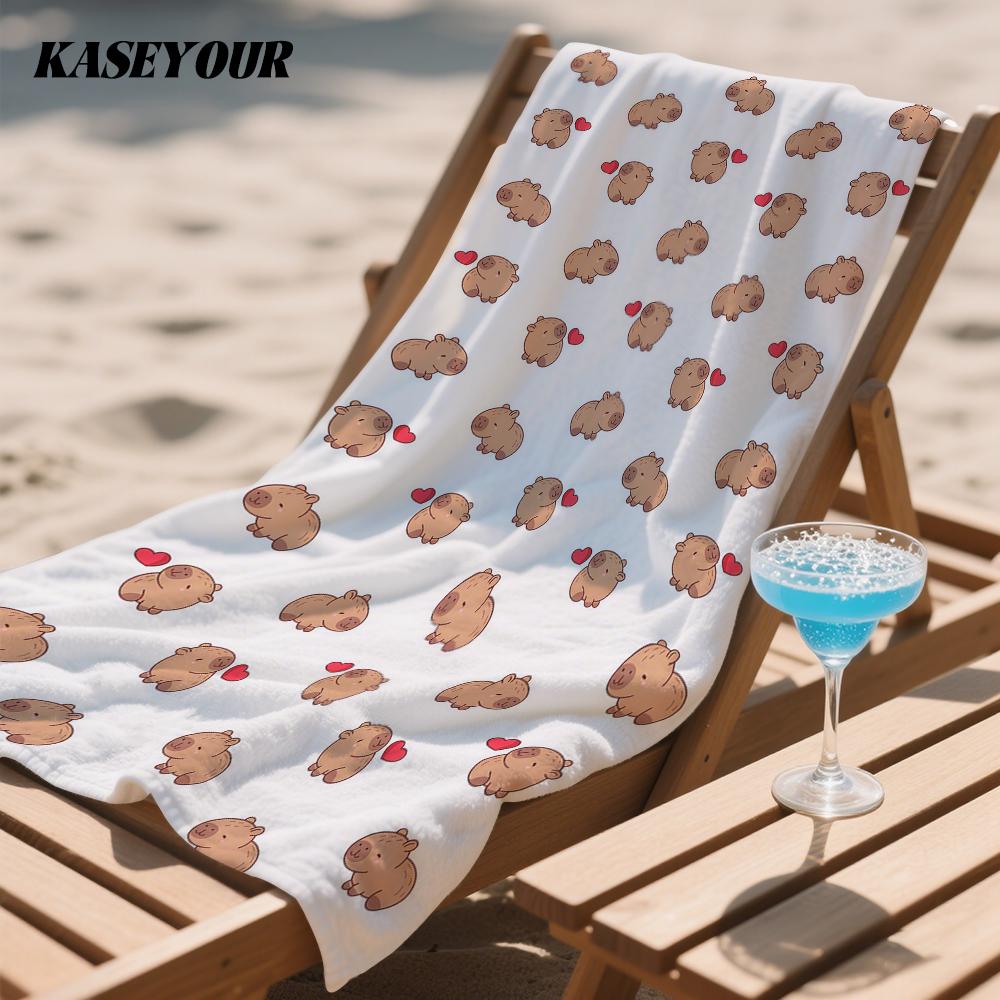 Cute Capybara Love Compact Travel Beach Towel Super Absorbent Sand Resistant, Microfiber for Swimming Camping Yoga