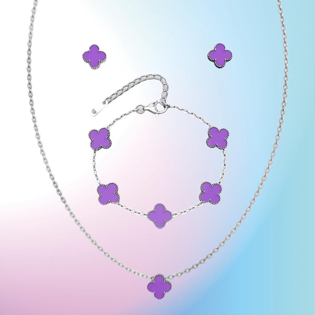 3PCS Versatile Stainless Steel Clover Jewelry Women's Set Necklace Earnail Bracelet Personalized Accessories