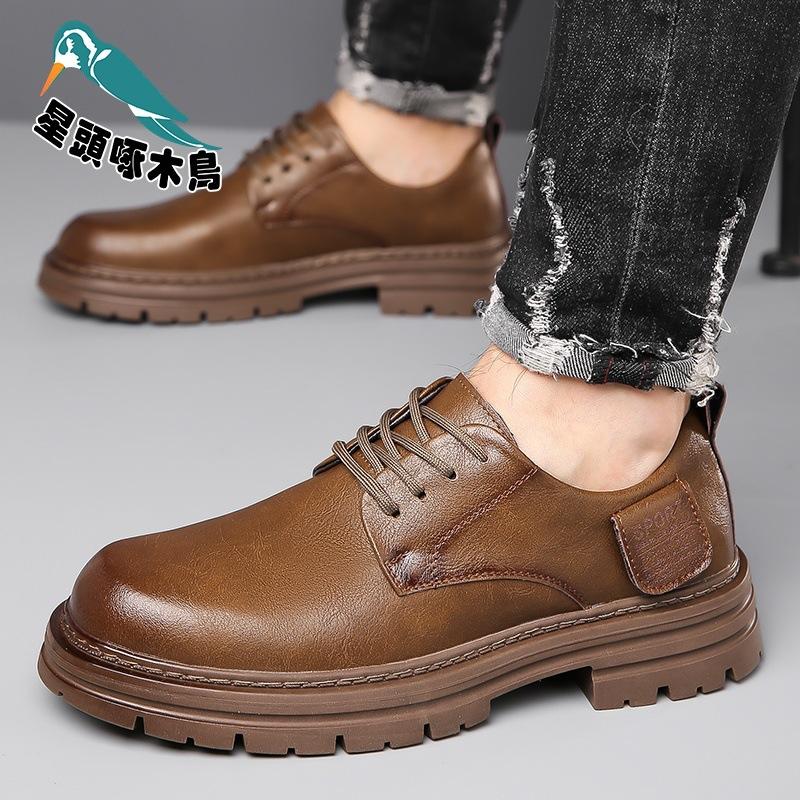 [Genuine Leather Cowhide] Men's Leather Shoes Genuine Leather 2025 Korean Edition British Tooling Shoes Anti-Shoes