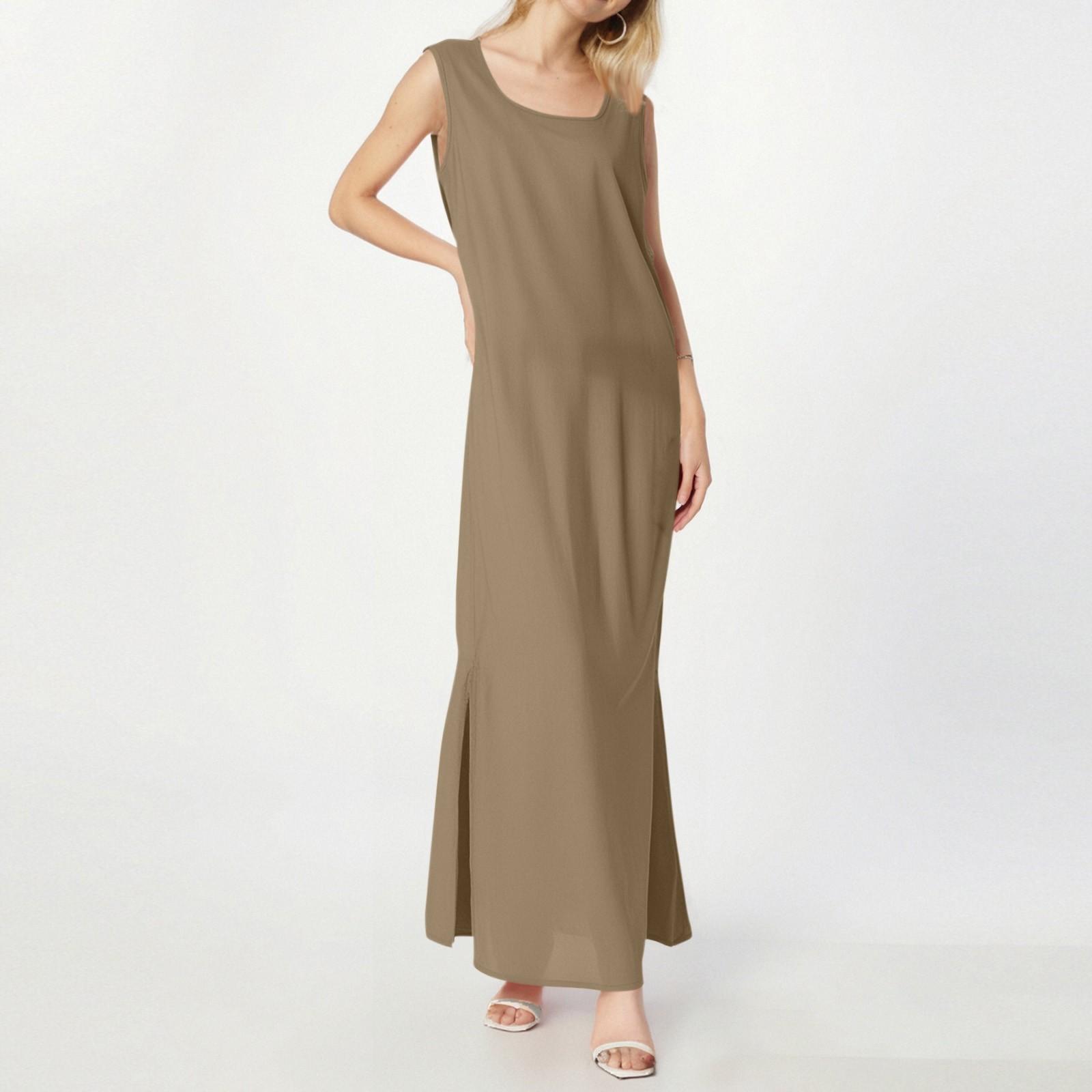 

Women s Fashionable And Casual Cotton Linen Sleeveless Solid Color Dress XXL хакі