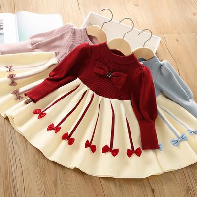 Robe Princesse d'Hiver Tricotée à Manches Longues pour Filles