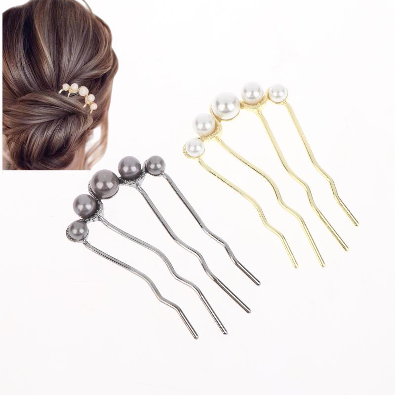 1Pcs Pearl Hair Fork Hair Clip Hairpins Metal U-Shaped Hair Sticks Combs Women Girl Hair Accessories Ornament Styling Tool
