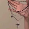Vintage Black Cross Pendant Adjustable Necklace for Women Men Multi Layer Chain Stacking Choker Clavicle Chain Jewelry Gift
