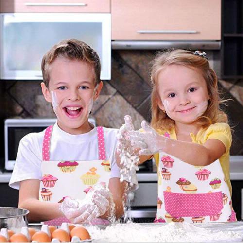 Pknoclan Kinder-Schürze für Mädchen, Niedliche Kinder-Schürze mit verstellbarem Nackenband und Taschen, 100% Baumwolle, Leicht an- und auszuziehen, Perfekt zum Backen, C