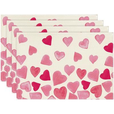 4pcs Valentine's Day Placemats Set, Rose Pink and Light Pink Heart Shape, Cute and Lovely Design, Wedding and Holiday Table Mats 12x18 Inches