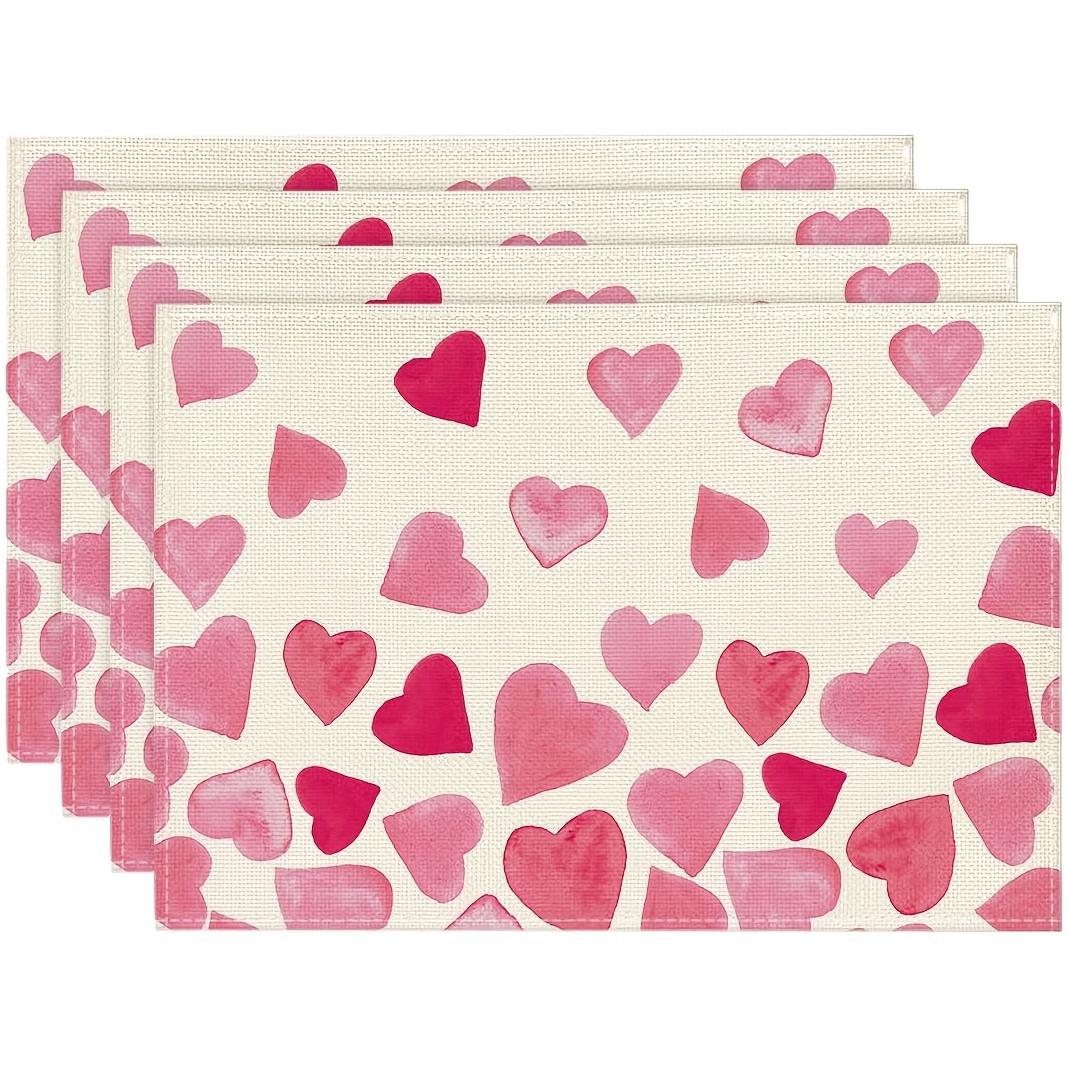 

4pcs Valentine s Day Placemats Set, Rose Pink and Light Pink Heart Shape, Cute and Lovely Design, Wedding and Holiday Table Mats 12x18 Inches JCD-349-4pcs