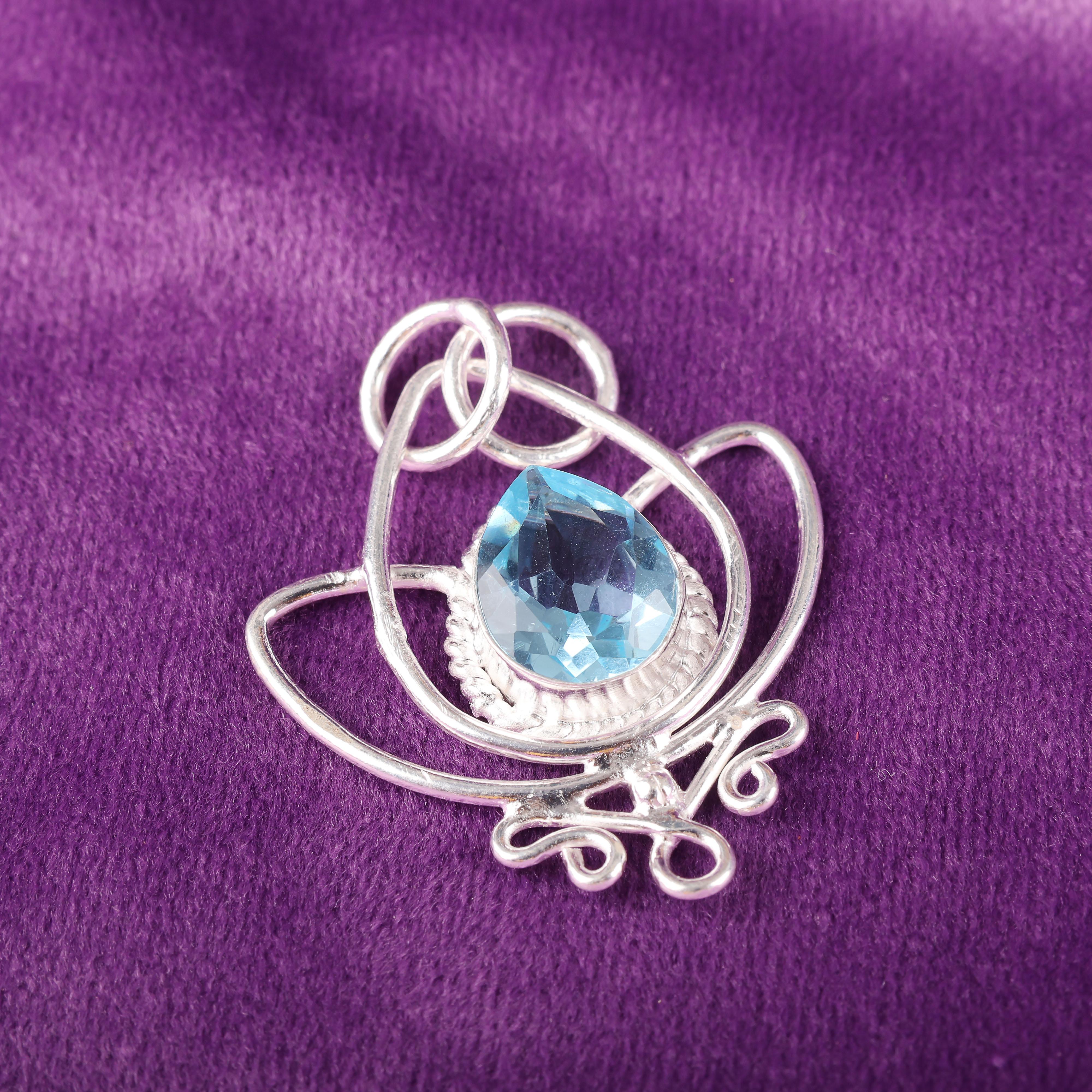 

Подвеска с голубым топазом, Подвеска с драгоценным камнем ручной работы класса AAA+, Ювелирное изделие-подвеска из стерлингового серебра 925 пробы, Для подарка на помолвку 1.44 Inches синий