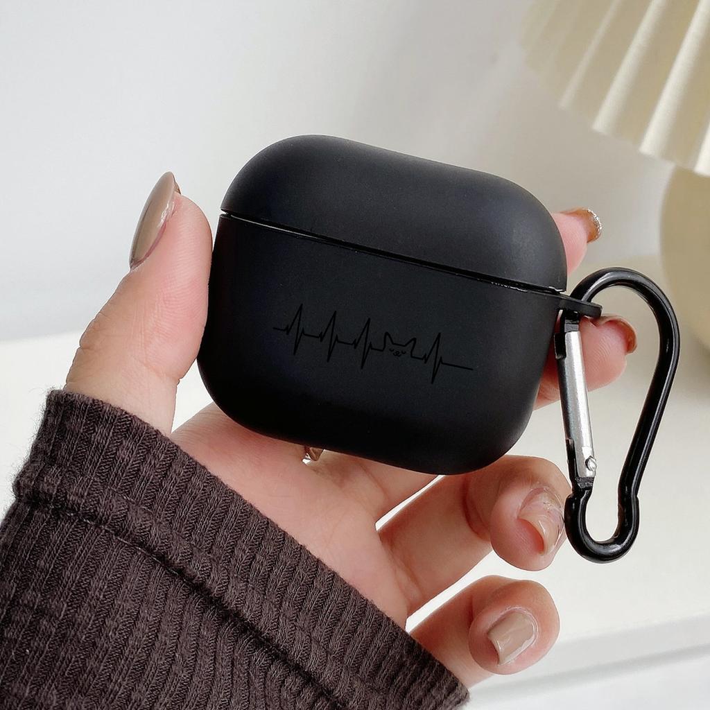 Heartbeat Line Football Basketball Cat With Hook Case For AirPods 2 3 1 Cases For Apple AirPods Pro 2 Coque Black TPU Soft Cover