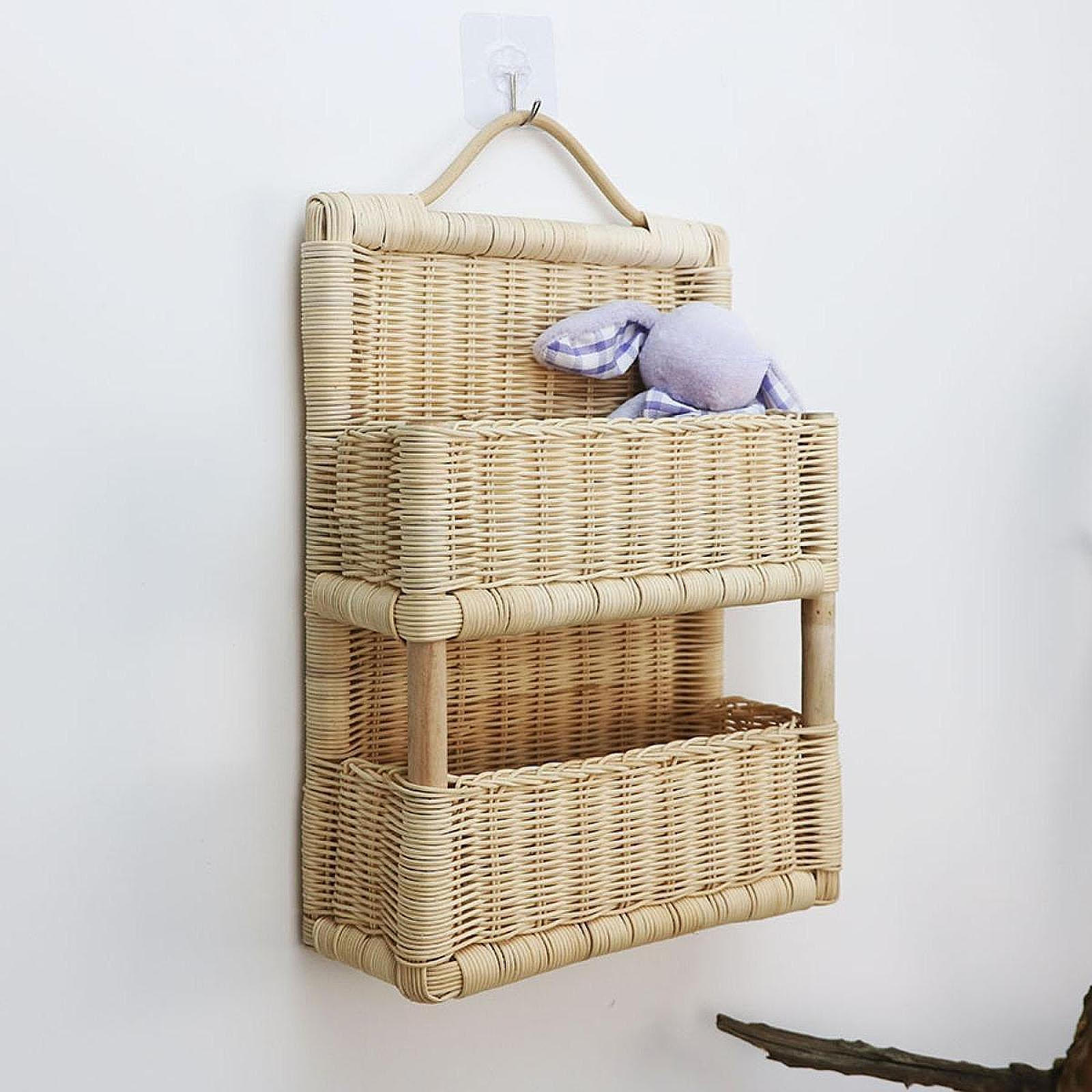 Двойная плетеная подвесная корзина для хранения фруктов корзины для растений для организации Wood Color 5093₽