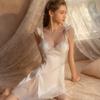 Sexy Pyjamas Damen Sommer Kleinbrüstig Spitze Eis Seide Neckholder Träger Nachthemd Einfarbig Anzug Loungewear