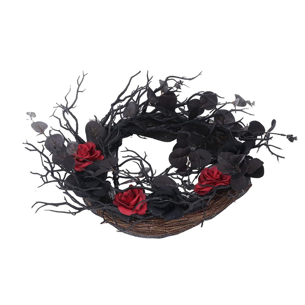 Halloween Wreath Dead Black ABS Artificial Branches Design with Red Flower Door Wreath Garland for Decoration