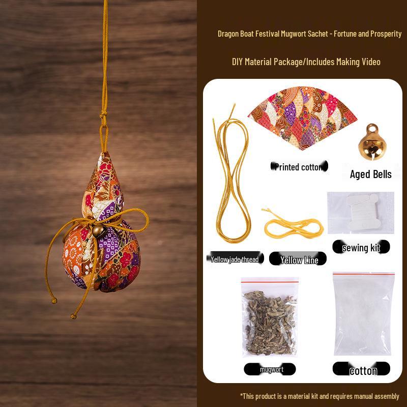 Dragon Boat Festival DIY Mugwort Mosquito Repellent Sachet Kit - Triangular Zongzi Pendant Gift