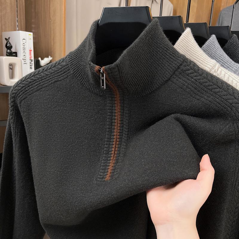 

Men s Stand Collar Zipper Sweater - Machine Washable, Anti-Pilling, Thickened 100% Wool XL