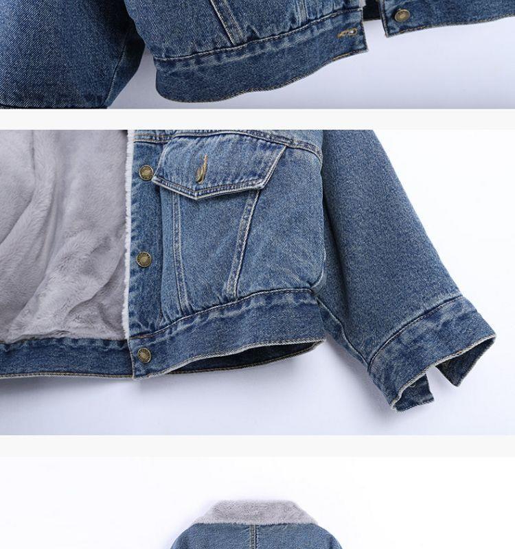 Women's Stylish Korean Velvet-Lined Denim Jacket – Warm, Casual, Loose-Fit Cotton Winter Coat