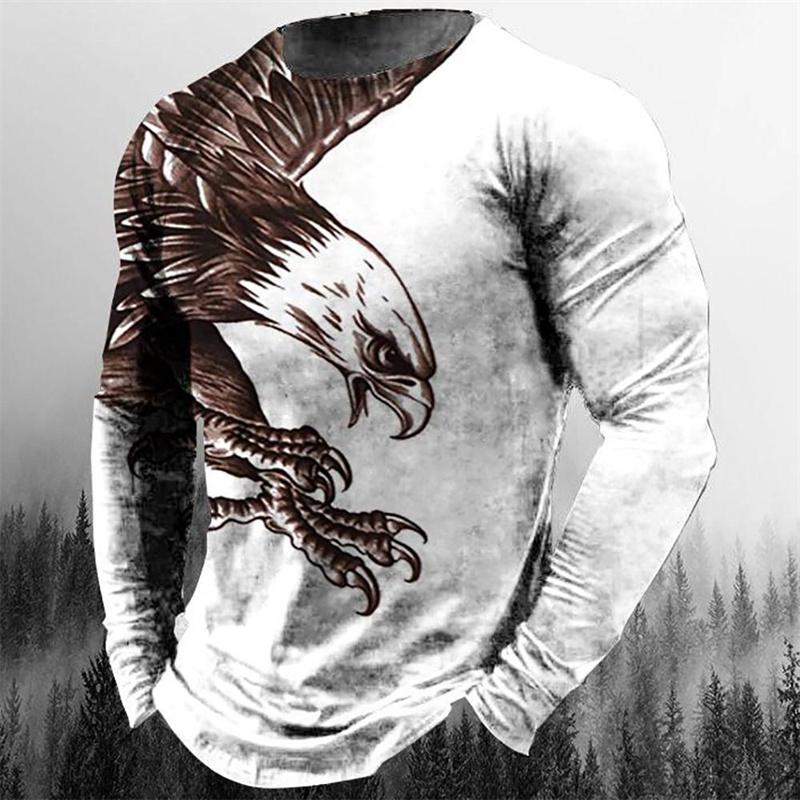 3D Gedrucktes Adler Tiere T-Shirt Für Männer Cooles Muster T-Shirts Frühling Herbst Übergroße T-Shirts Rundhals Oberteile Langarm Streetwear