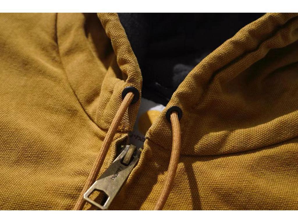 Jachetă Carha Vintage J130 din Pânză cu Petice din Piele și Glugă, Bumbac - Colecția Toamnă/Iarnă.