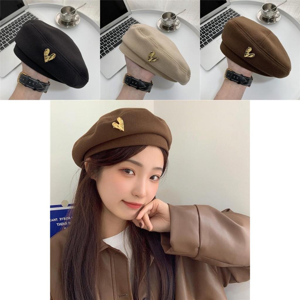 Cotton Soft Winter Beret Women Heart Metal Detail Cozy Sweet And