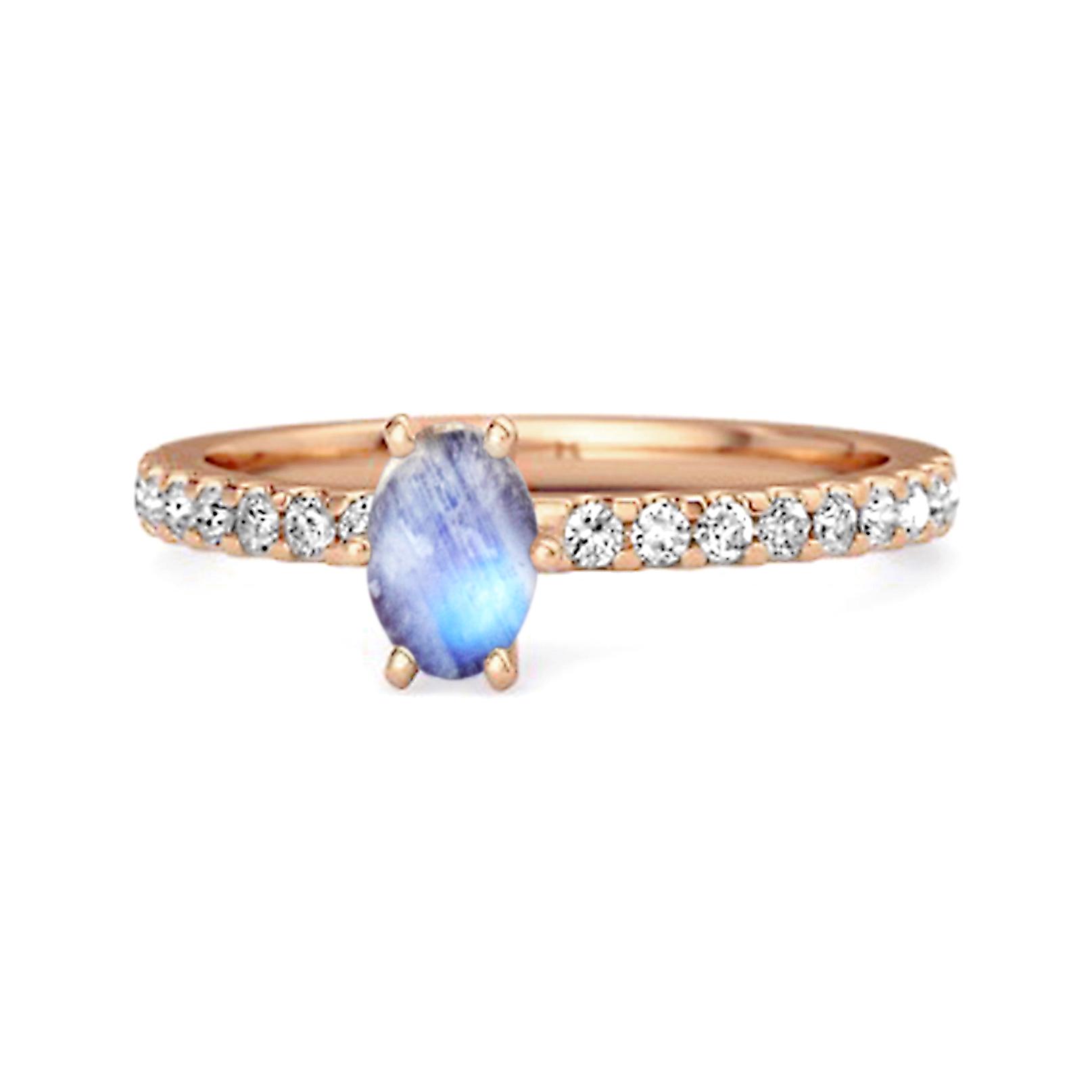 Moonstone Oval Solitaire Ring -925 Sterling Silver Rose Gold Vermeil 11.5