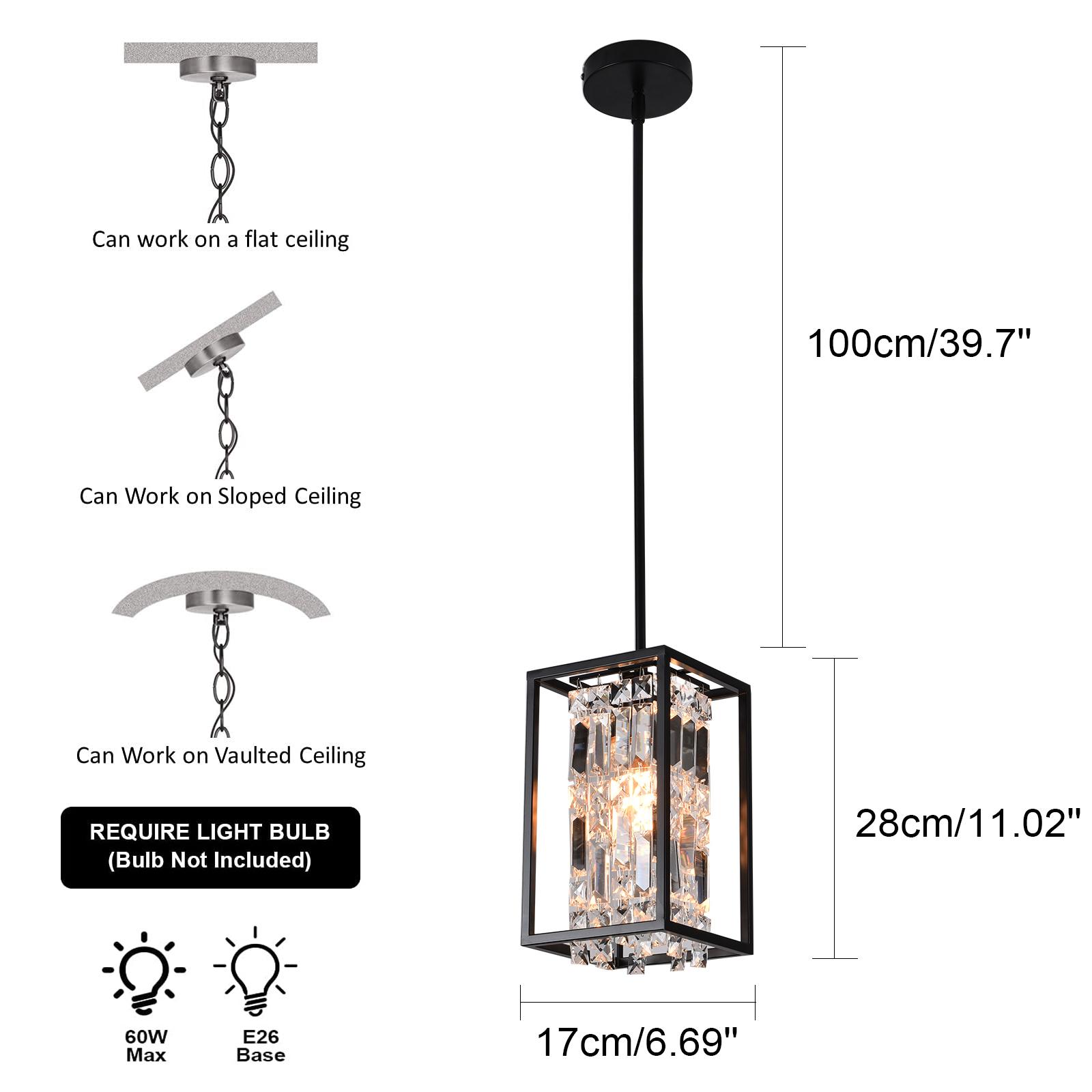 

Square Crystal Chandelier LED Hanging Lamp Living Dinning Room Modern Crystal Pendant Light Industrial Farmhouse Pendant Lamp