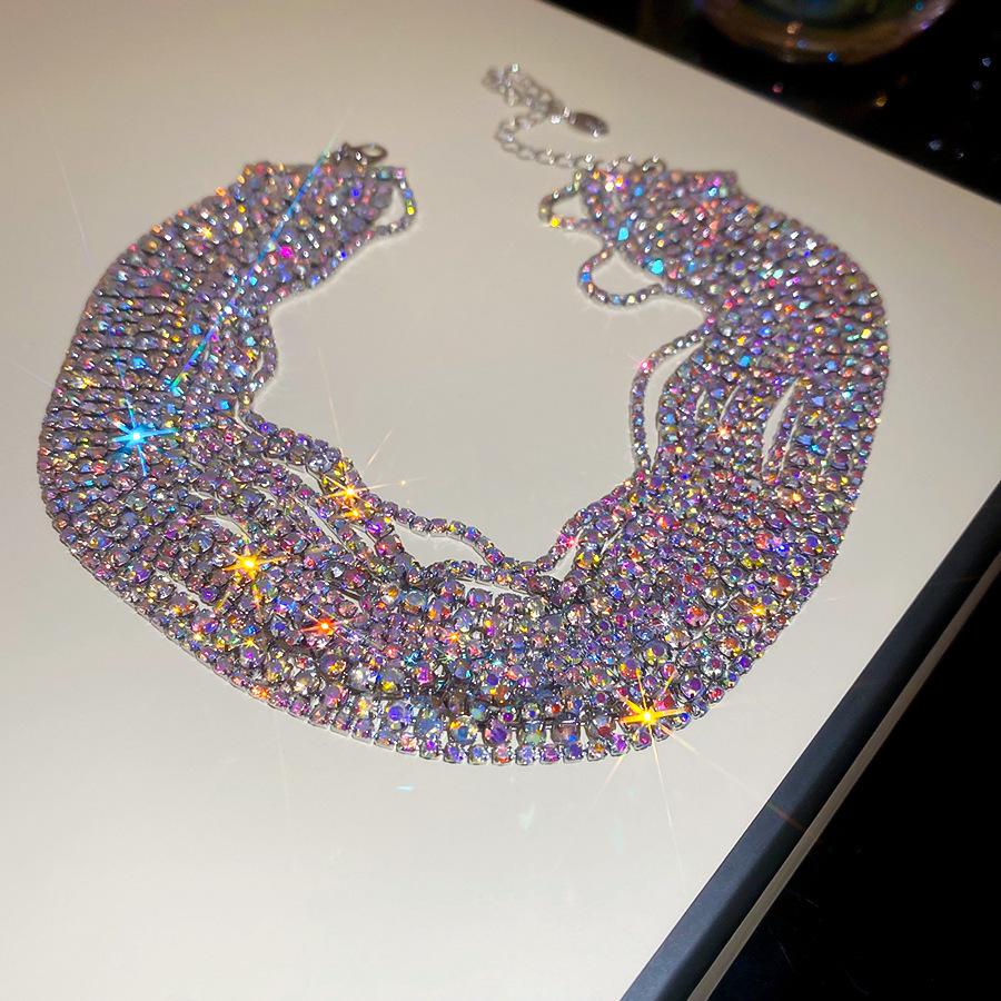 Exaggerated Rhinestone Geometric Multi-layer Necklace - High-End Luxury Clavicle Chain