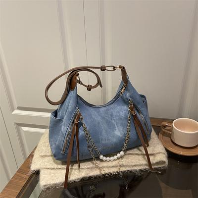 New Pearl Chain Fashionable Solid Color Women's Bag High Quality Large Capacity Design Simple Women's Bag Tote Bag