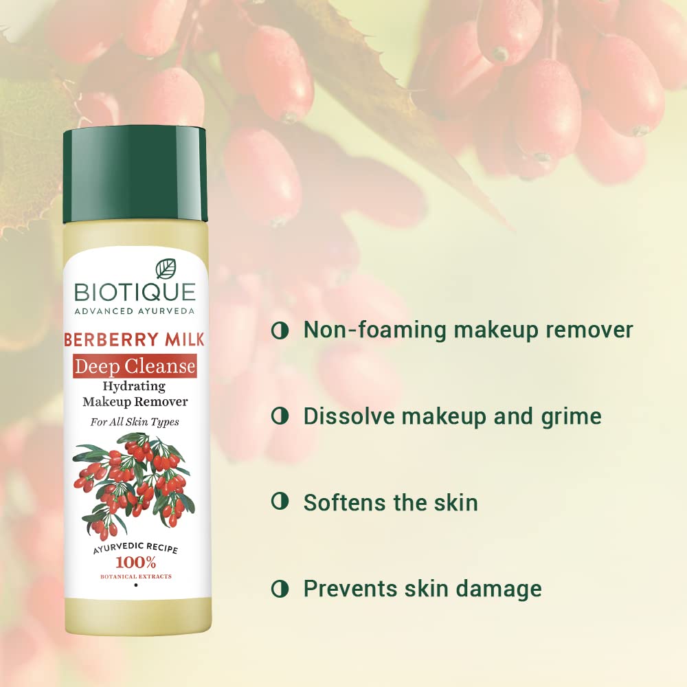 Biotique Berberry Milk Makeup Remover 120ml – Hydrating Deep Cleanse For Soft Glowing Skin All Types