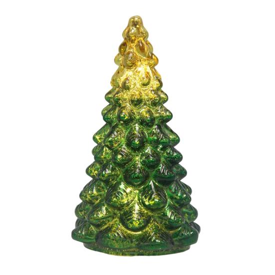 Glass Christmas Tree Ornament with Timer LED Glow Battery Operated Holiday Ambiance Light Seasonal Home Decor