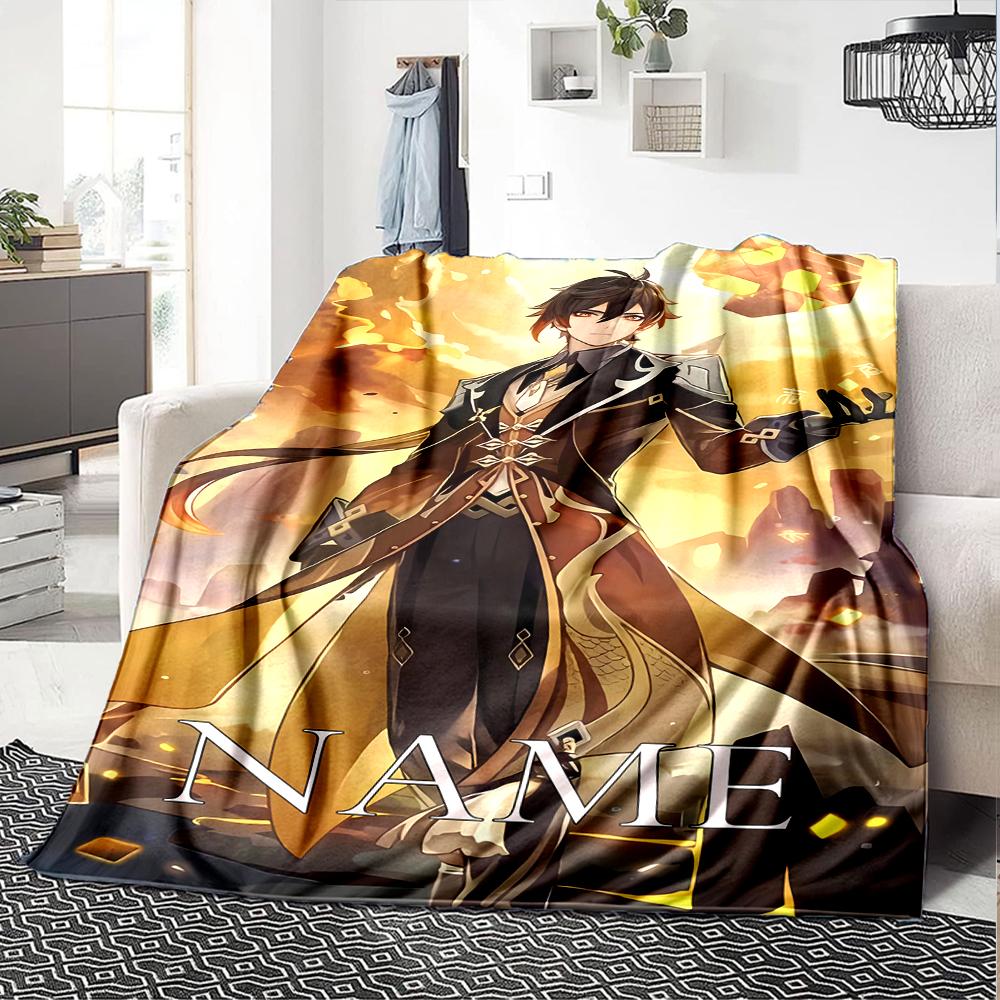 Customiz Name Personality Genshin Impact characters  Blanket Soft &Warm Sofa Office Bed Travel Lunch Break Blanket, Gift Suitable All Seasons