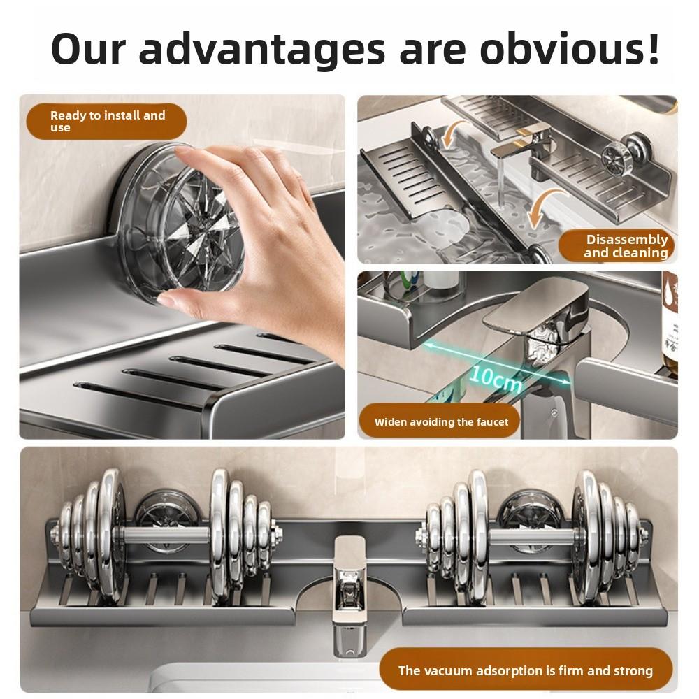 Wall Mounted Suction Cup Storage Shelf Waterproof Washbasin Countertop Shelves  Makeup