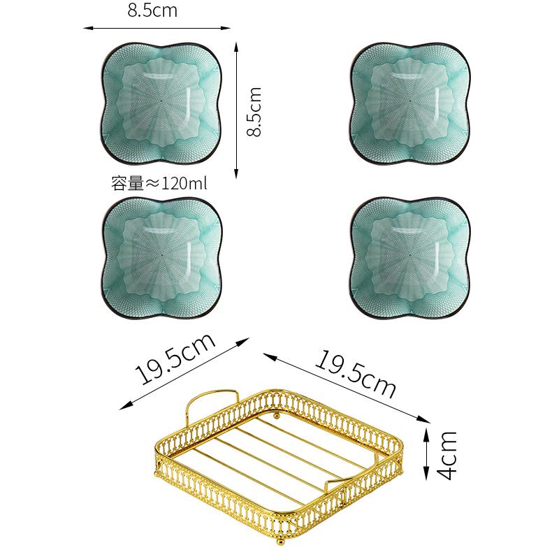 Ceramics Snack Platter Snack Bowl with Metal Frame Japanese-style Snacks Dried Fruit Dish with Golden Base Dim Sum Fruit Plate