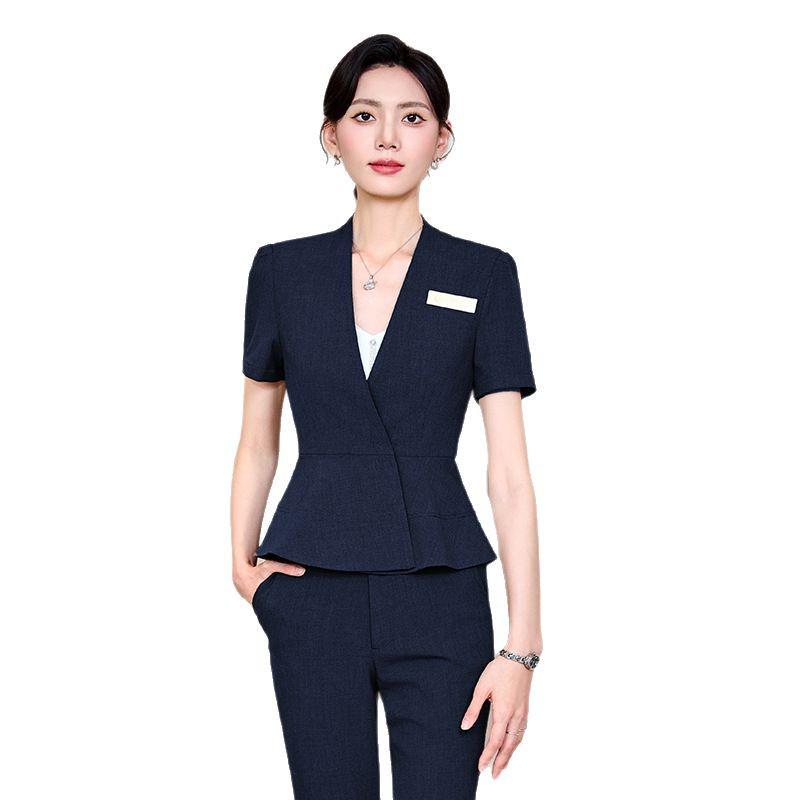 Women's Short Sleeve Professional Suit for Salon and Hotel Work