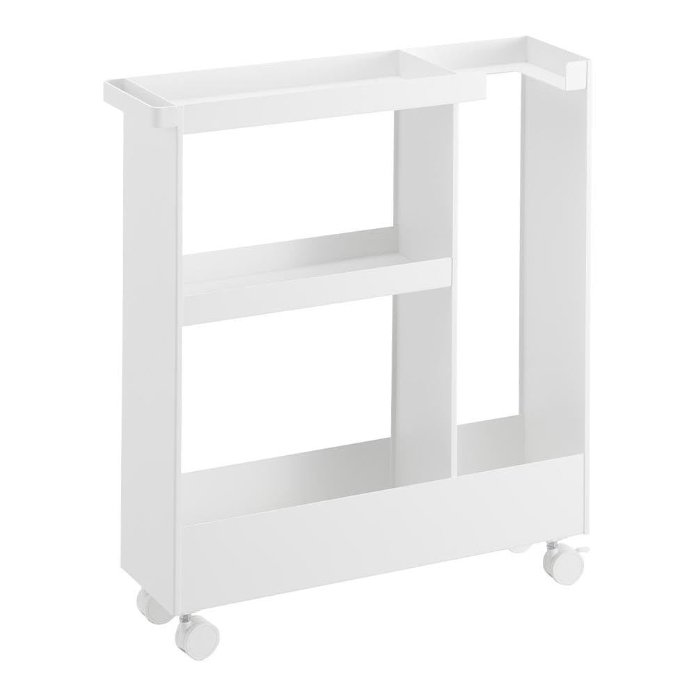 Concealable toilet drawer Tower by Yamazaki Includes a slim toilet paper holder with 14cm storage storage, brand, white, Jitsugyo. casters, wide.