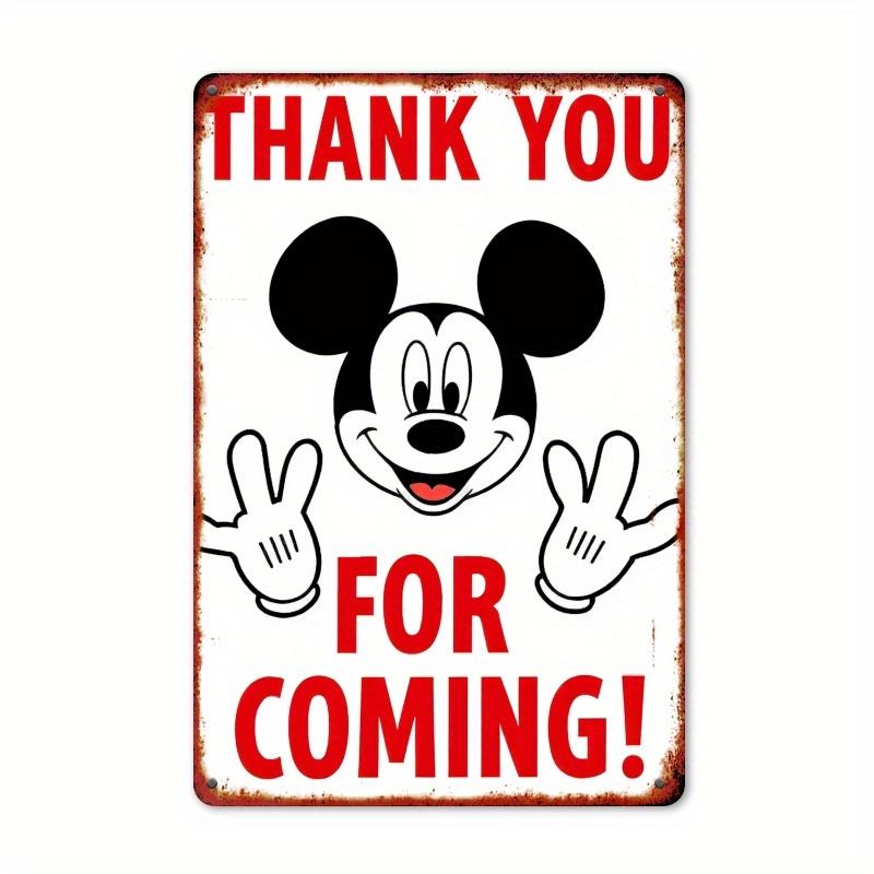 [2D Flat] Mickey Thank You for Coming! Vintage Metal Tin Sign - 30.48x20.32 Cm, Rustic Red & White Design with Peace Signs - Ide