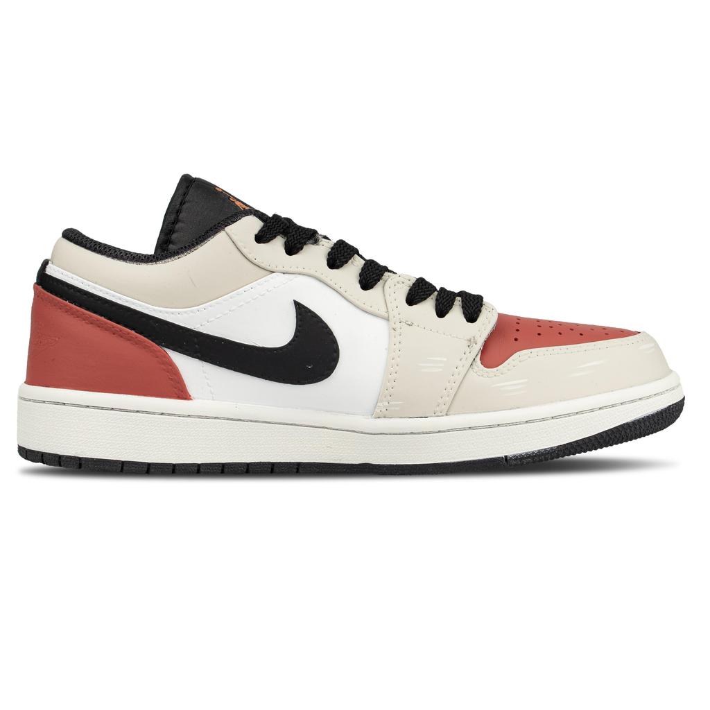 Jordan Chaussures de Skateboard Air Jordan 1 Couverture en Cuir Coupe Basse Unisexe Beige Rouge Chaud 553558-081(Team1117-BOX)