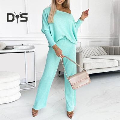 2 Teile/satz Damen Top Hosen Set Rundhals Langarm Sweatshirt Elastische Taille Breites Bein Jogginghose Sport Outfit Herbst Lässiger Trainingsanzug