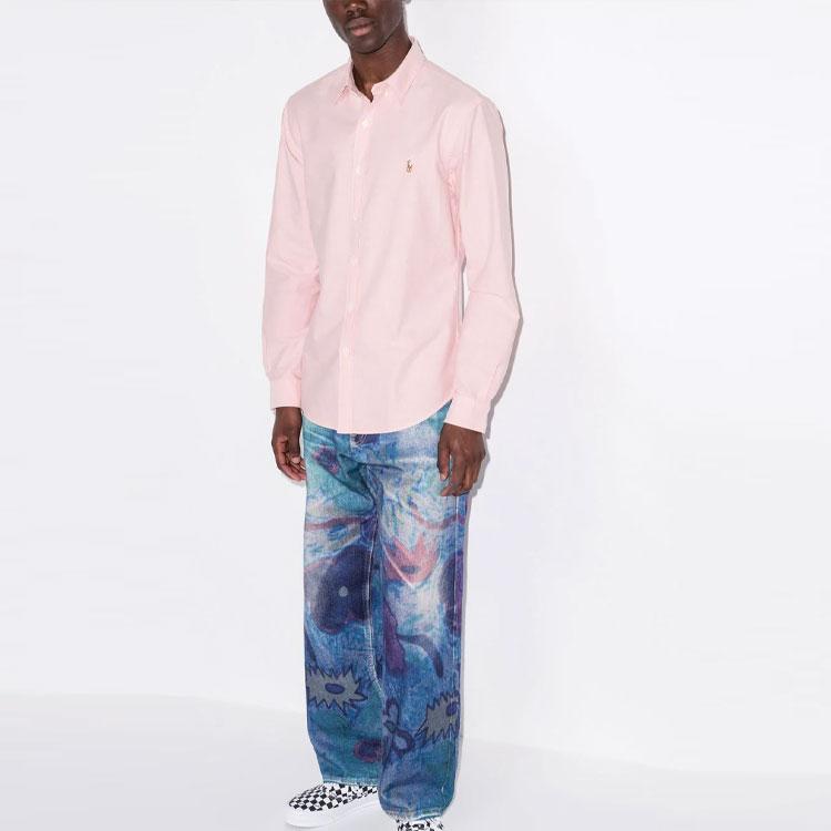 Polo Ralph Lauren Einfarbiges Poloshirt mit Kragen Slim Fit Langarmhemd Herrenhemden Rosa 710549084-008